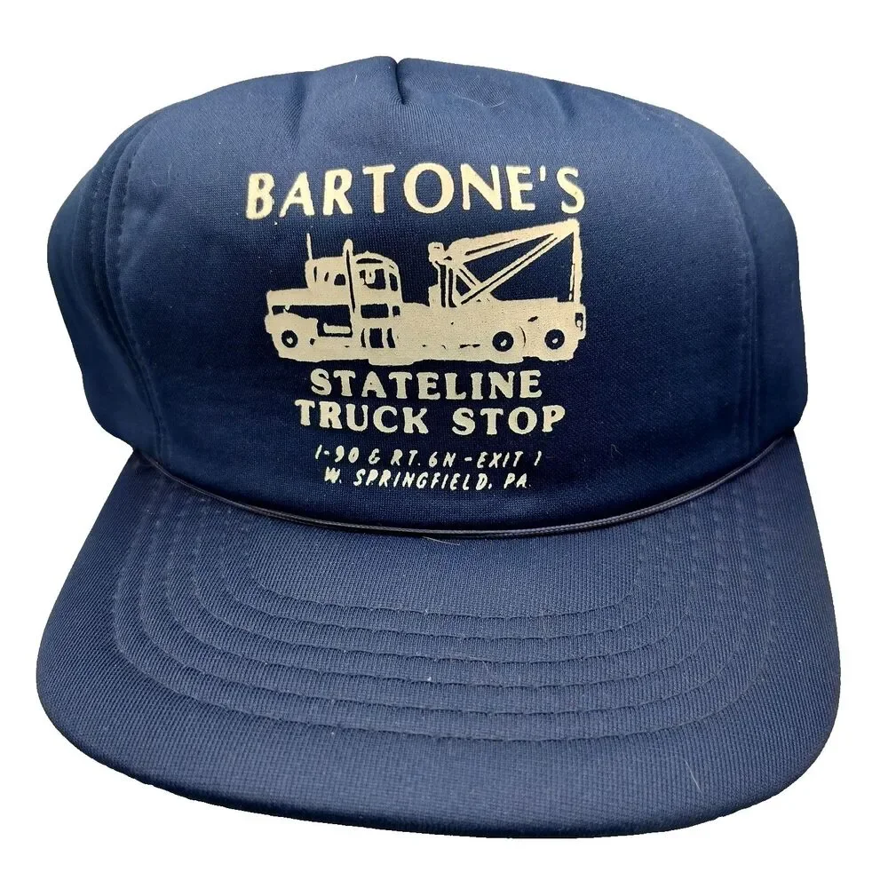 Vintage Bartone's Stateline Truck Stop Wrecker Hat Blue Snapback Falcon Cap